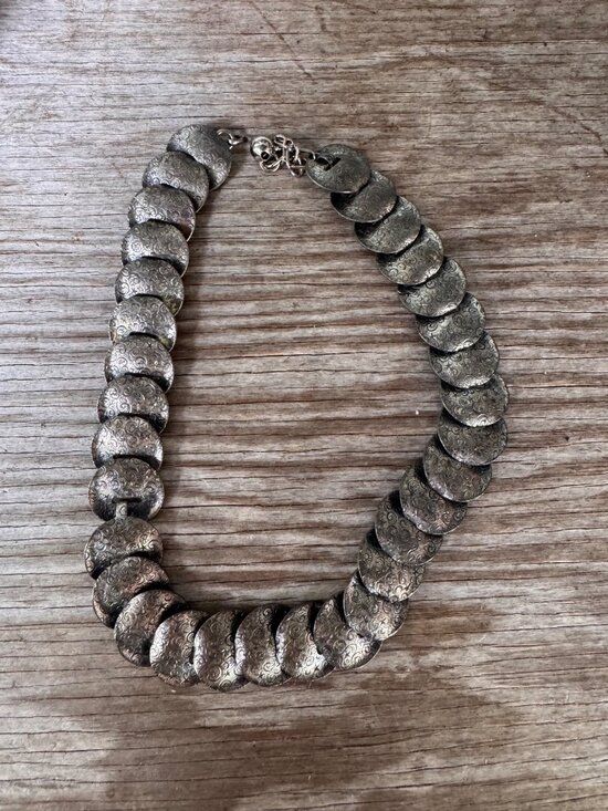 Napier Jewelry - Napier Stars Scrolls Disc Necklace Silver Tone 15-17” Vintage 1950s Statement